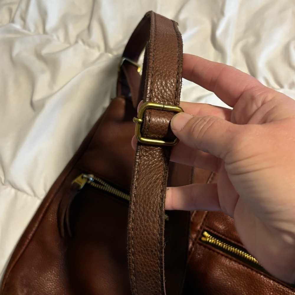 Fossil Elise Brown Leather Crossbody Bag Pebbled Leather Tan Zip Pocket Cow Hide - Picture 5 of 8